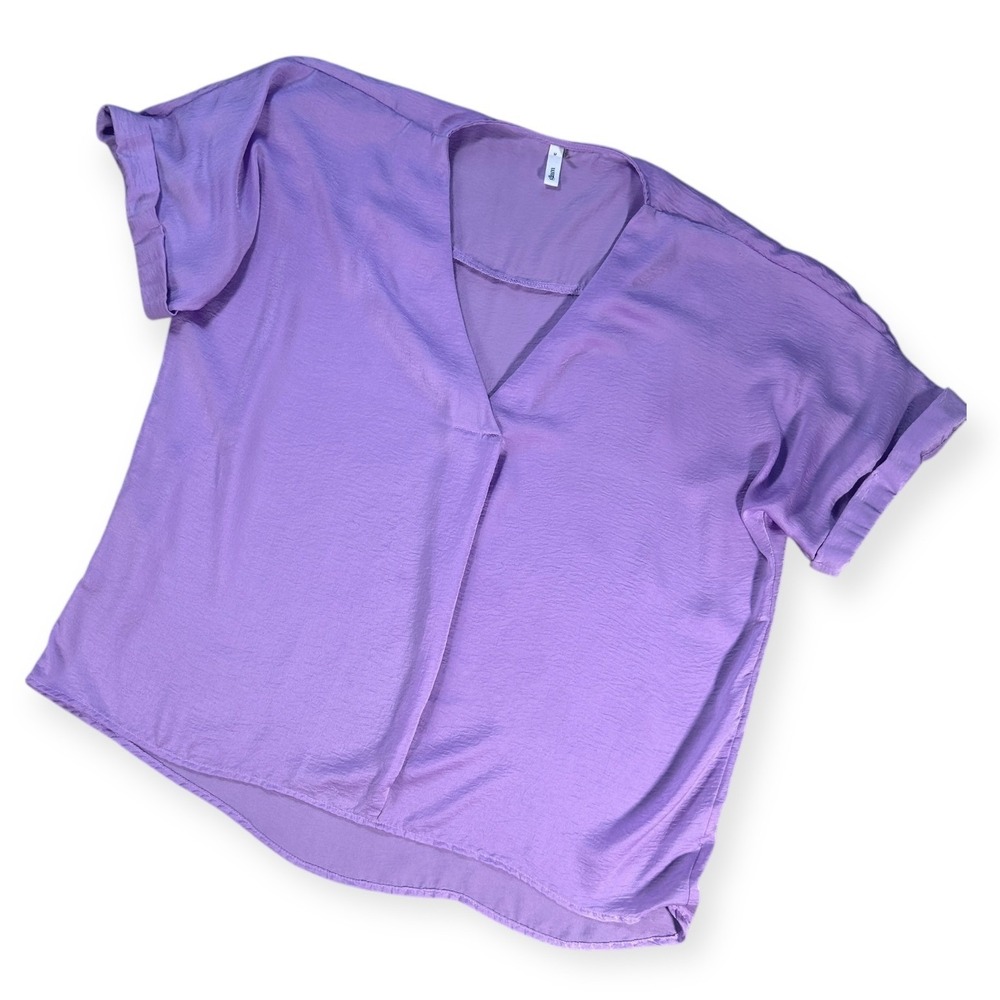 Glam Women's Medium‎ Lavender V Neck Dolman Sleeve Textured Casual Blouse Top